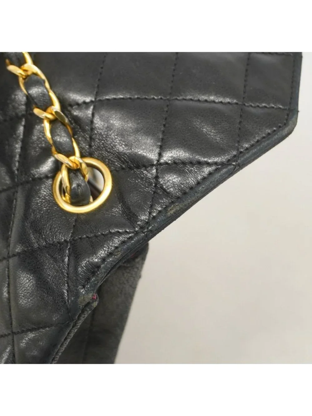 Chanel Shoulder Bag Quilted Lambskin Black Gold